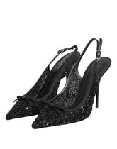Dolce & Gabbana Black Tulle Ricamo Heels Slingbacks Shoes